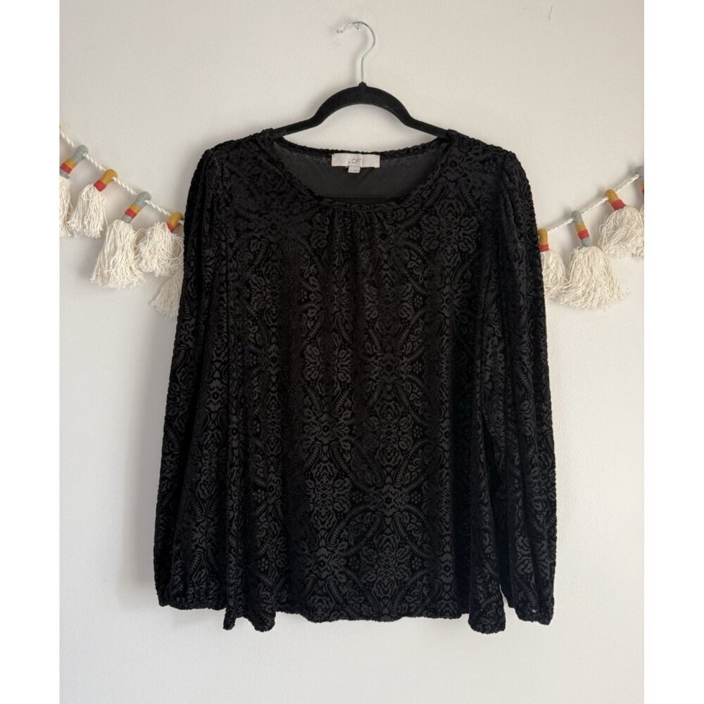 Loft Black Suede Paisley Relaxed Fit Sheer Top Whimsigoth Fairy Feminine L